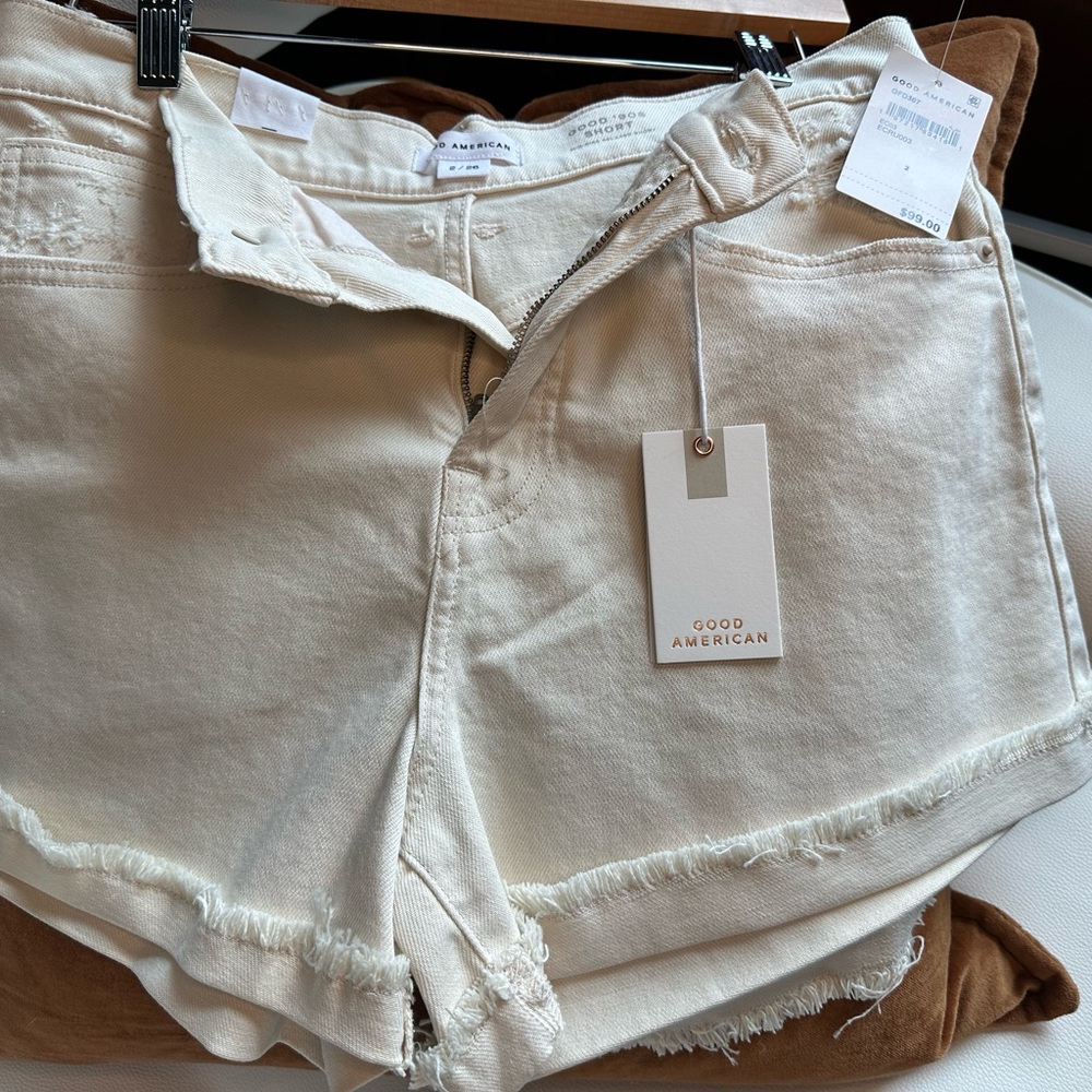 Good American Cream Jean Shorts